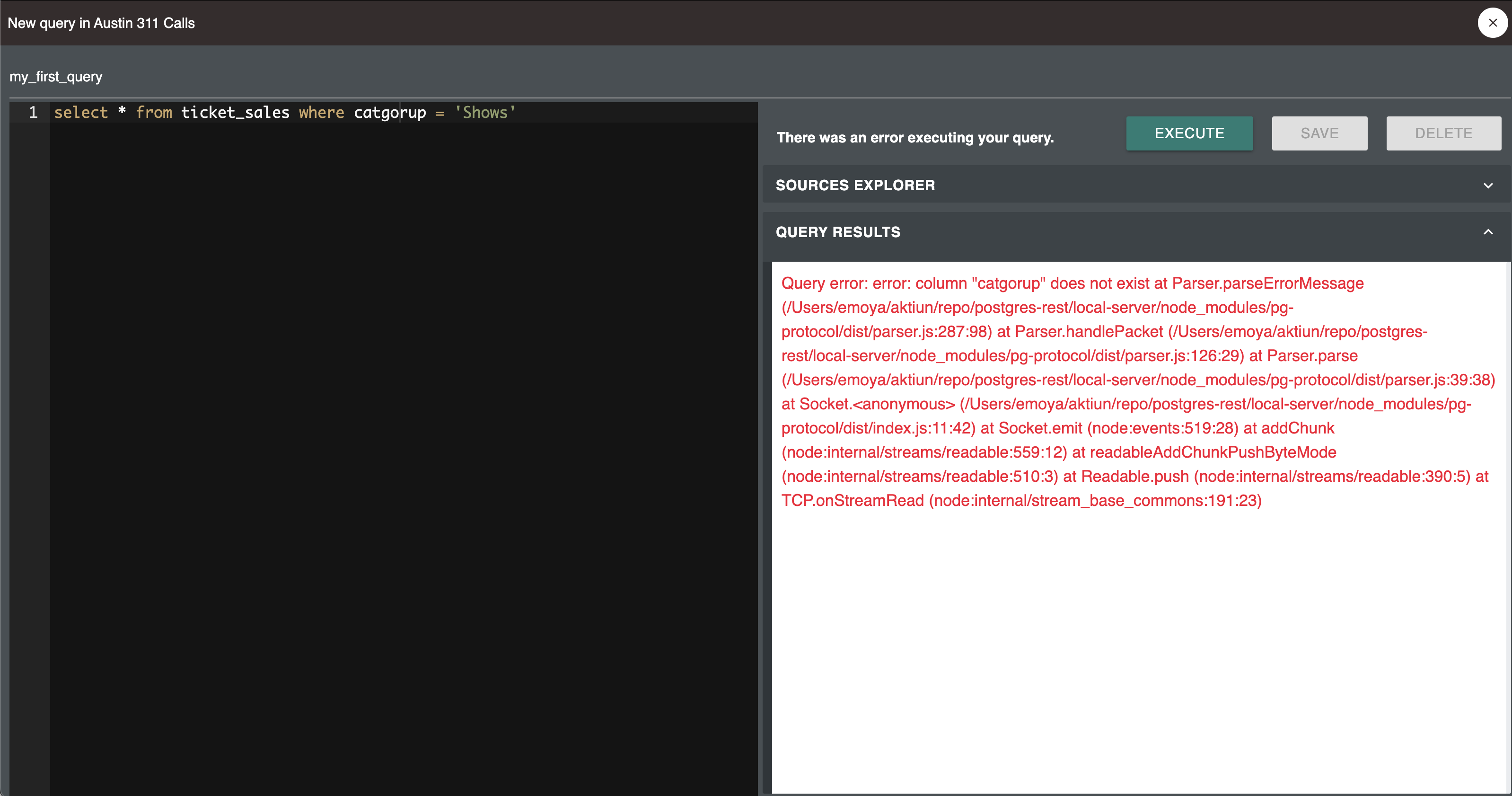 executed query error